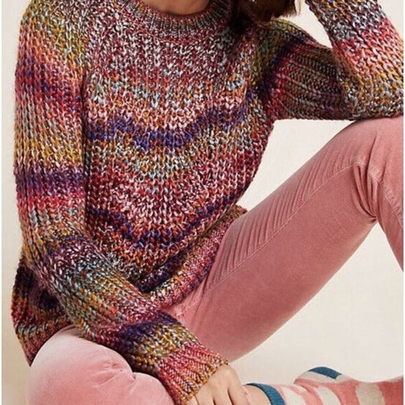Anthropologie Women's Rainbow Knit Crew Neck Pullover Santiago Sweater Size XL - Picture 4 of 11